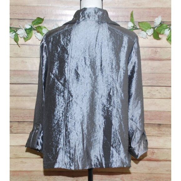 Ruby Rd. Ladies Gray Silver Metallic Jacket Blazer Size 10 Button Up Roll Tab - Picture 9 of 11